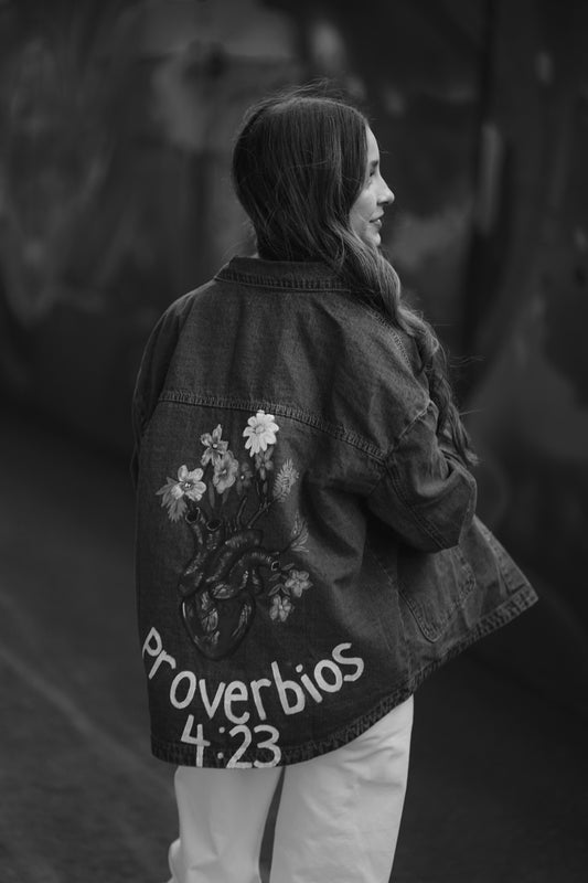 Dark Denim Jacket + Full Back Detailed Custom Painting