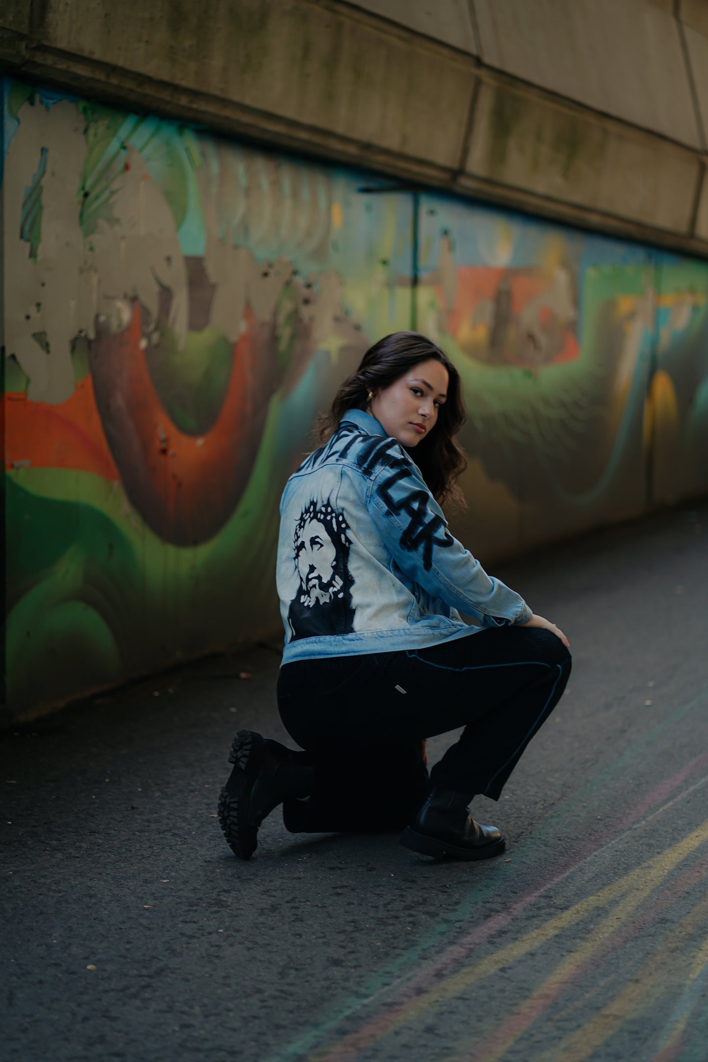 Light Denim Jacket + Full Back Detailed Painting