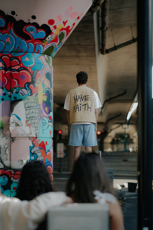 Minimal written design on vest or jacket